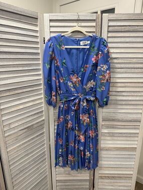 Eliza J Periwinkle Blue Floral Wrap Midi Dress